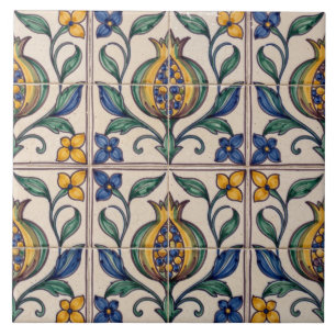Farbenfrohe portugiesische Azulejo-Granatapfelkach Fliese