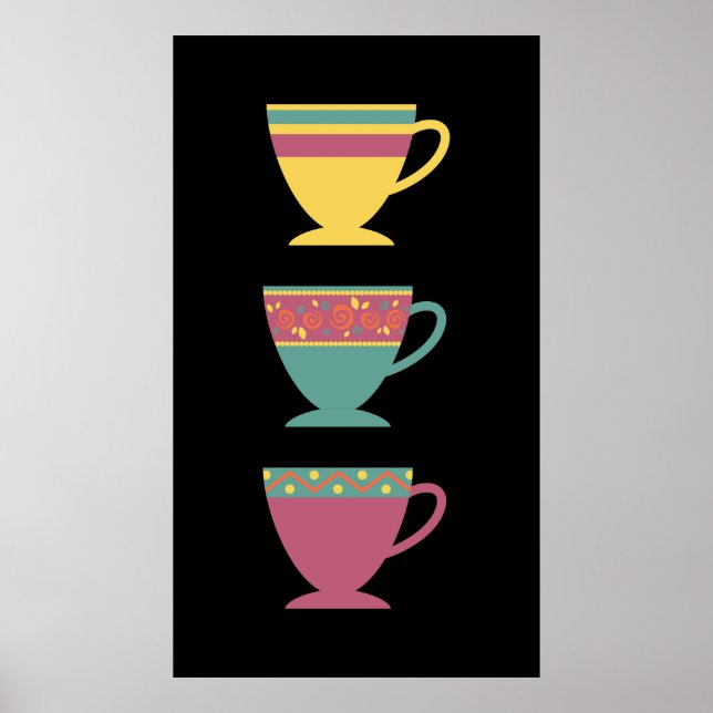 Farbenfrohe Porzellanretro Tee/Kaffeebecher Poster (Vorne)