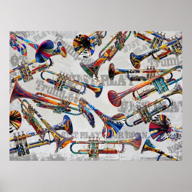 Farbenfrohe Poster von Juleez, Trumpet Art (Vorne)