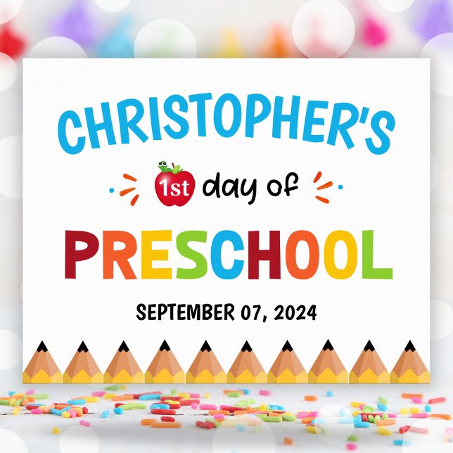 Farbenfrohe Poster zum ersten Schultag (Colorful First Day Of School Preschool Poster)
