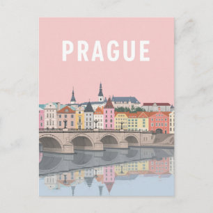 Farbenfrohe Prager Uferansicht Postkarte