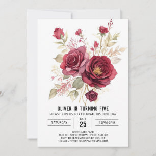 Farbenfrohe Printable Burgundy Floral Geburtstag Einladung