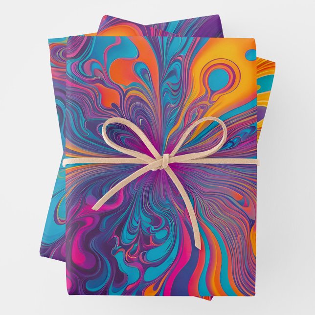 Farbenfrohe Psychedelia Art Wrapping Paper Sheets Geschenkpapier Set (Von Creator hochgeladen)