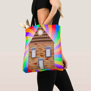 Farbenfrohe Psychedelic Brick House Rainbow Design