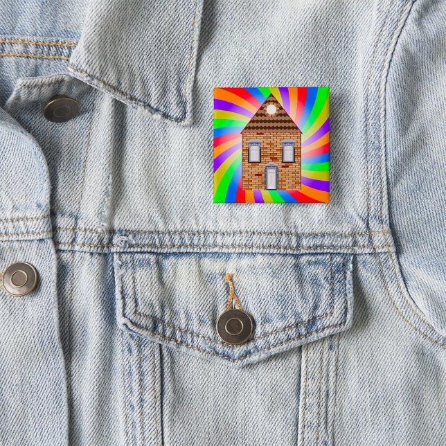 Farbenfrohe Psychedelic Brick House Rainbow Design Button (Von Creator hochgeladen)