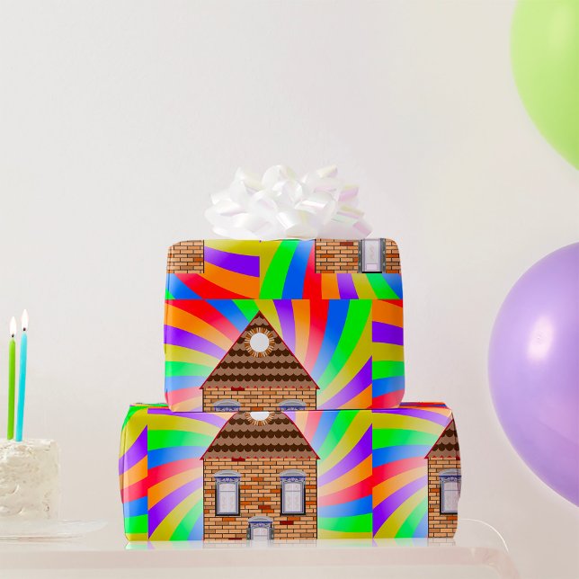 Farbenfrohe Psychedelic Brick House Rainbow Design Geschenkpapier (Von Creator hochgeladen)