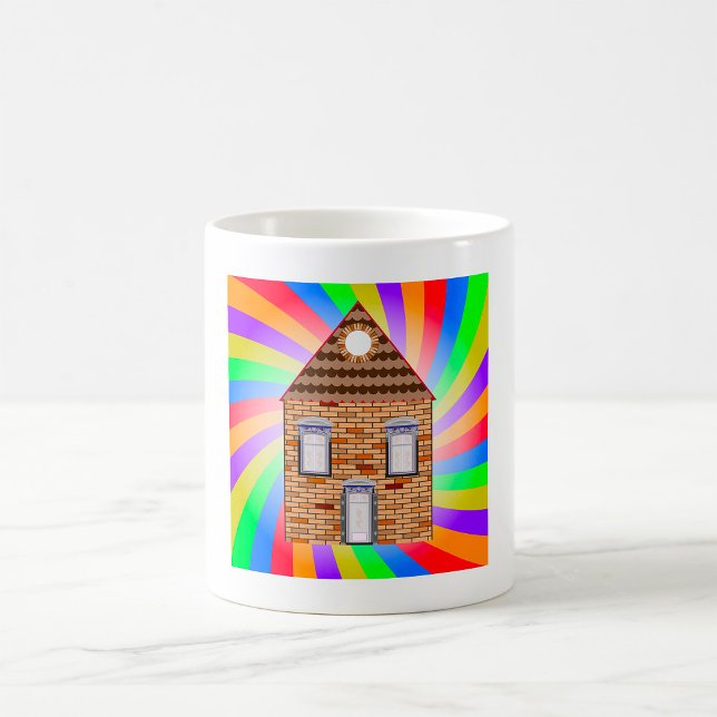 Farbenfrohe Psychedelic Brick House Rainbow Design Kaffeetasse (Von Creator hochgeladen)