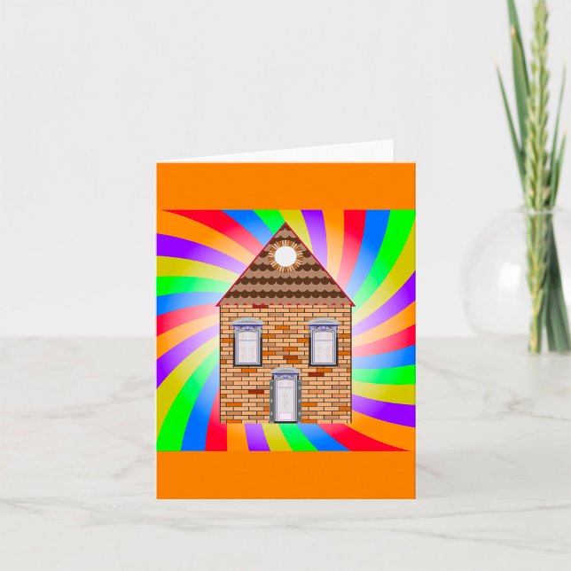 Farbenfrohe Psychedelic Brick House Rainbow Design Karte (Von Creator hochgeladen)