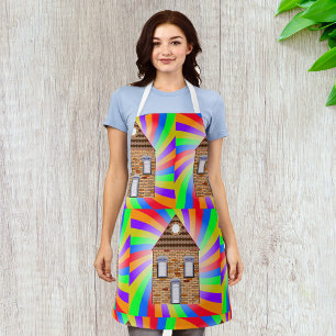 Farbenfrohe Psychedelic Brick House Rainbow Design Schürze