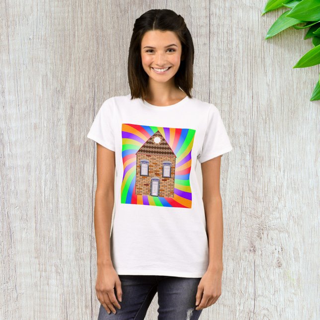 Farbenfrohe Psychedelic Brick House Rainbow Design T-Shirt (Von Creator hochgeladen)