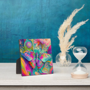 Farbenfrohe Psychedelic Butterfly und Blume Fotoplatte