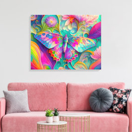 Farbenfrohe Psychedelic Butterfly und Blume Leinwanddruck