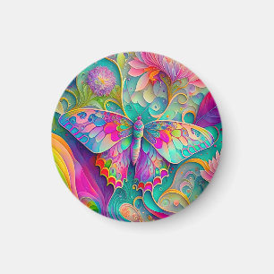 Farbenfrohe Psychedelic Butterfly und Blume Magnet