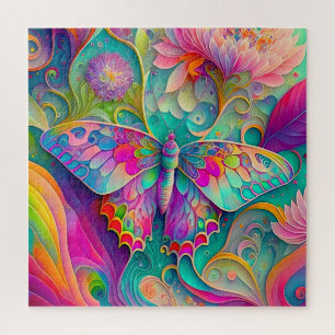 Farbenfrohe Psychedelic Butterfly und Blume Puzzle