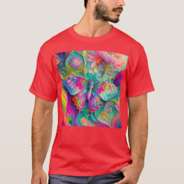 Farbenfrohe Psychedelic Butterfly und Blume T-Shirt