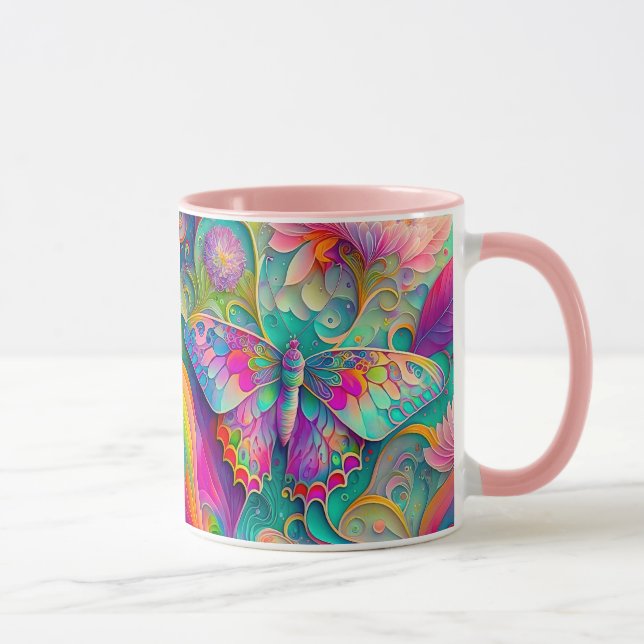 Farbenfrohe Psychedelic Butterfly und Blume Tasse (Rechts)