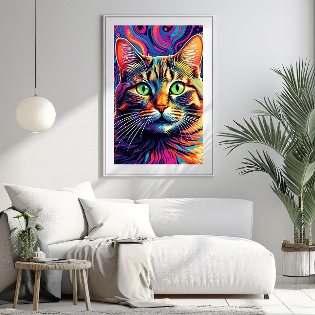 Farbenfrohe Psychedelic Cat Art Poster (Colorful Psychedelic Cat Art Poster)