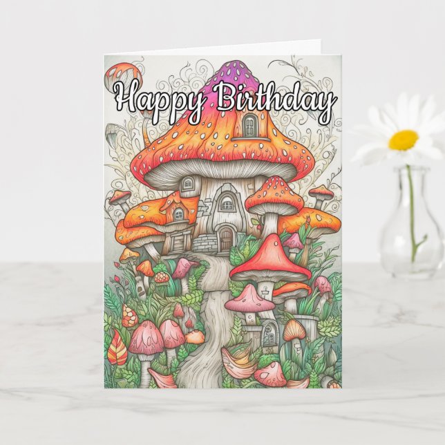 Farbenfrohe Psychedelic Mushroom Forest Art Karte (Kleine Pflanze)
