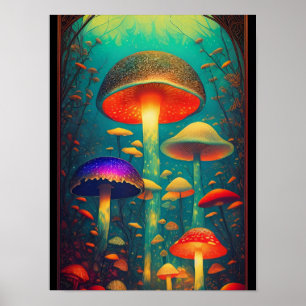 Farbenfrohe Psychedelic Mushrooms Fantasy World Poster