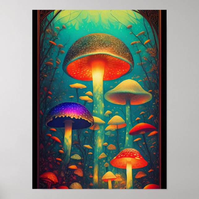 Farbenfrohe Psychedelic Mushrooms Fantasy World Poster (Vorne)