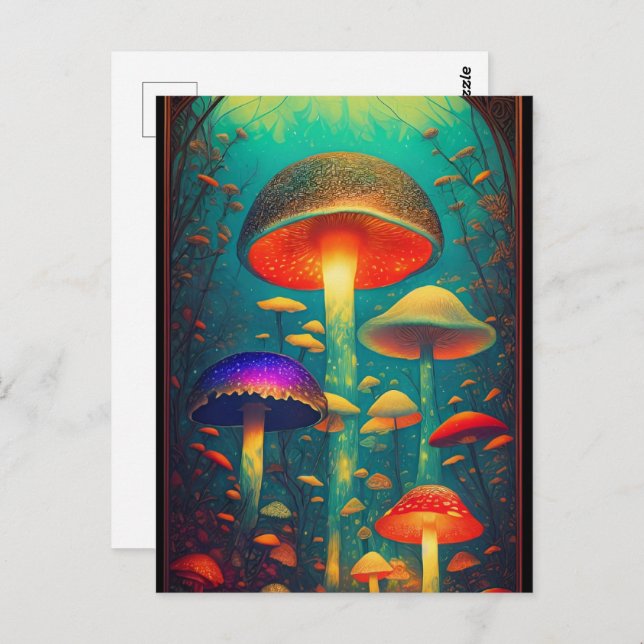 Farbenfrohe Psychedelic Mushrooms Fantasy World Postkarte (Vorne/Hinten)