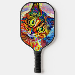 Farbenfrohe Psychedelic Painted Cat Monogram Pickleball Schläger