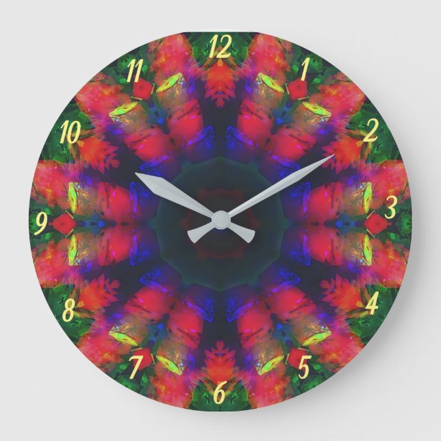 Farbenfrohe Psychedelic Retro Boho Wall Clock Große Wanduhr (Vorderseite)