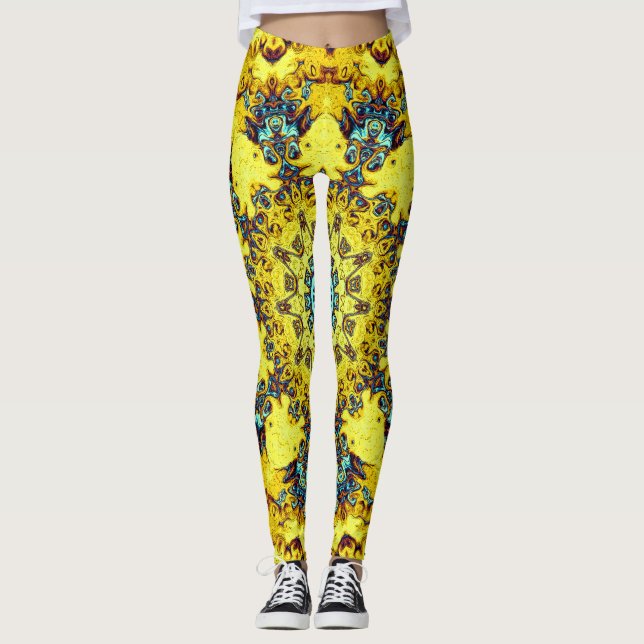 Farbenfrohe psychedelische abstrakte Muster Leggings (Vorderseite)