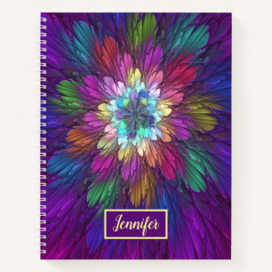 Farbenfrohe psychedelische Blume Abstrakter Frakta Notizbuch