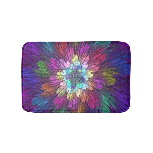 Farbenfrohe Psychedelische Blume Abstraktes Frakta Badematte (Vorderseite)