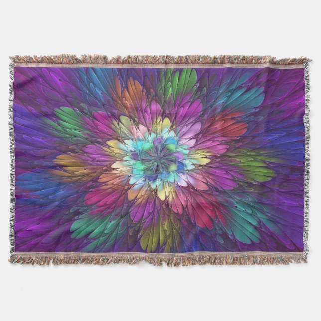 Farbenfrohe Psychedelische Blume Abstraktes Frakta Decke (Vorderseite)