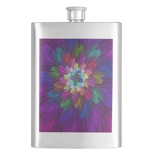 Farbenfrohe Psychedelische Blume Abstraktes Frakta Flachmann (Vorderseite)