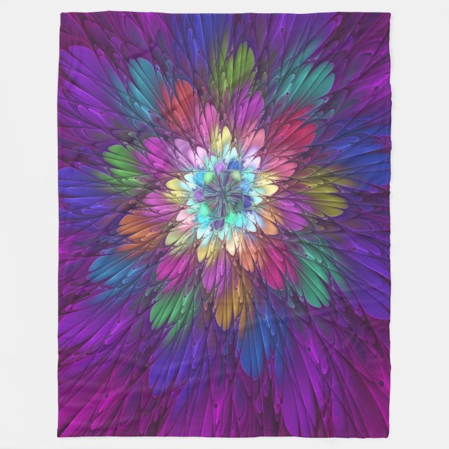 Farbenfrohe Psychedelische Blume Abstraktes Frakta Fleecedecke (Vorderseite)