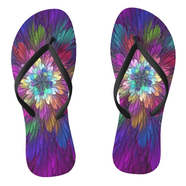 Farbenfrohe Psychedelische Blume Abstraktes Frakta Flip Flops (Fußbett)