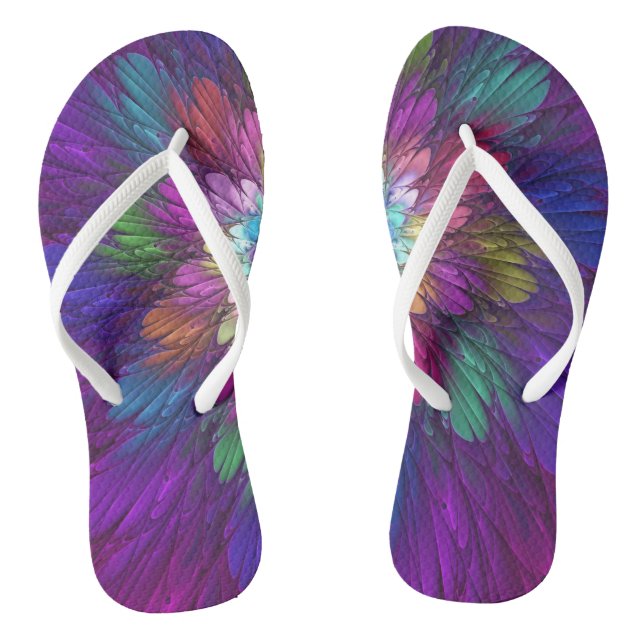 Farbenfrohe Psychedelische Blume Abstraktes Frakta Flip Flops (Fußbett)