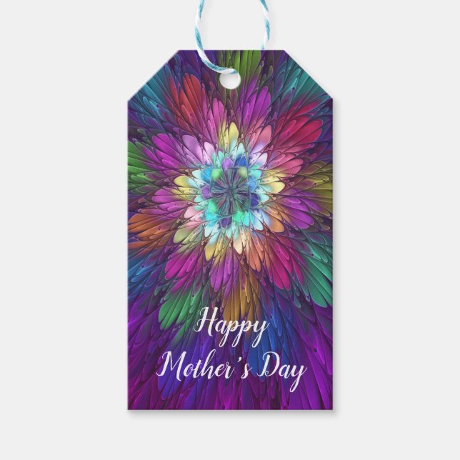 Farbenfrohe Psychedelische Blume Abstraktes Frakta Geschenkanhänger (Vorderseite)