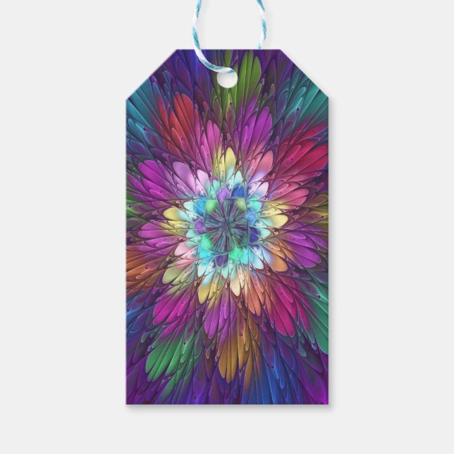 Farbenfrohe Psychedelische Blume Abstraktes Frakta Geschenkanhänger (Vorderseite)