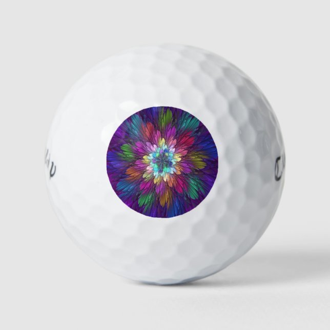 Farbenfrohe Psychedelische Blume Abstraktes Frakta Golfball (Vorderseite)