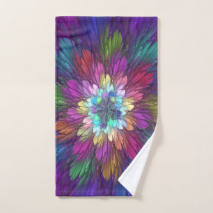 Farbenfrohe Psychedelische Blume Abstraktes Frakta Handtuch