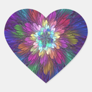 Farbenfrohe Psychedelische Blume Abstraktes Frakta Herz-Aufkleber