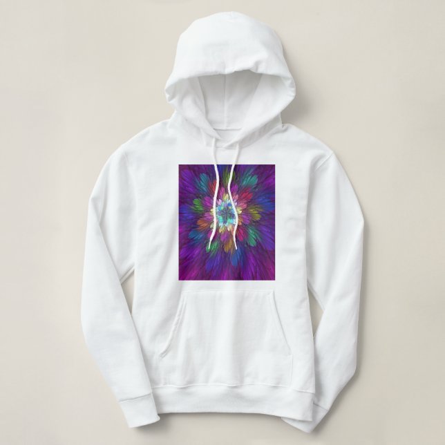 Farbenfrohe Psychedelische Blume Abstraktes Frakta Hoodie (Design vorne)