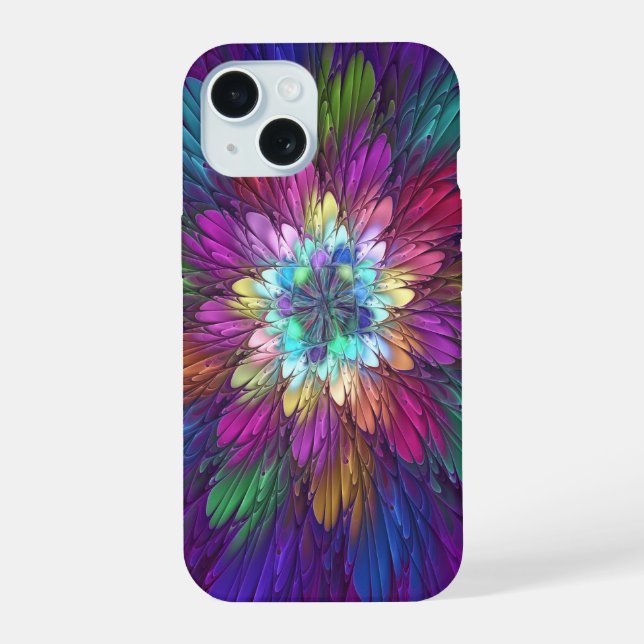 Farbenfrohe Psychedelische Blume Abstraktes Frakta iPhone 15 Hülle (Rückseite)