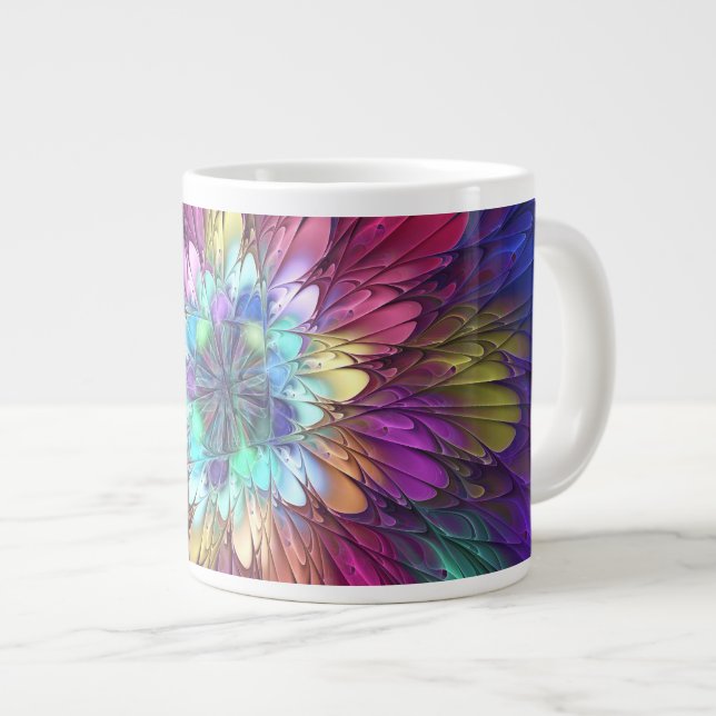 Farbenfrohe Psychedelische Blume Abstraktes Frakta Jumbo-Tasse (Vorderseite Rechts)