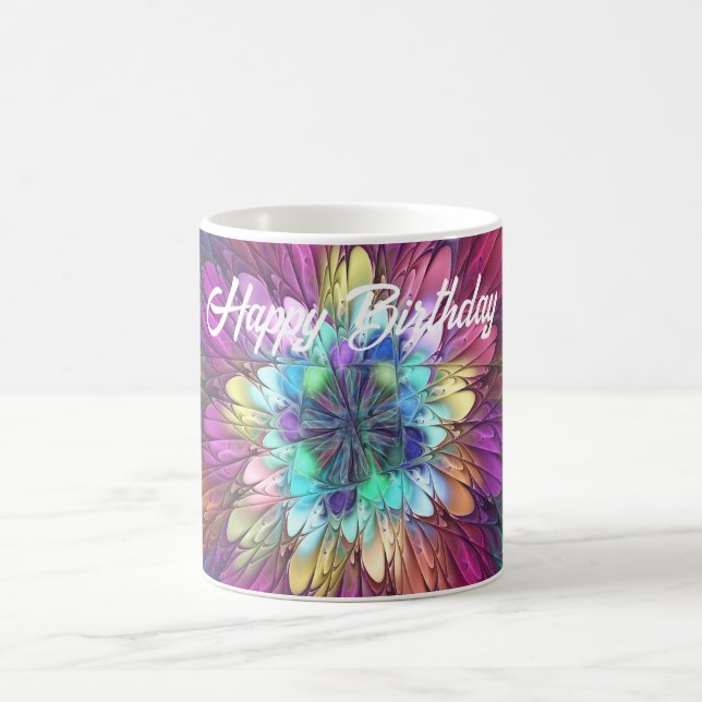 Farbenfrohe Psychedelische Blume Abstraktes Frakta Kaffeetasse (Mittel)