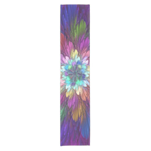 Farbenfrohe Psychedelische Blume Abstraktes Frakta Kurzer Tischläufer