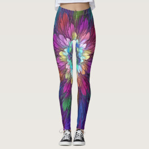 Farbenfrohe Psychedelische Blume Abstraktes Frakta Leggings