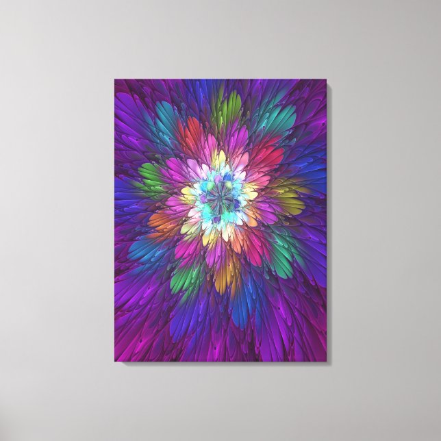 Farbenfrohe Psychedelische Blume Abstraktes Frakta Leinwanddruck (Vorderseite)