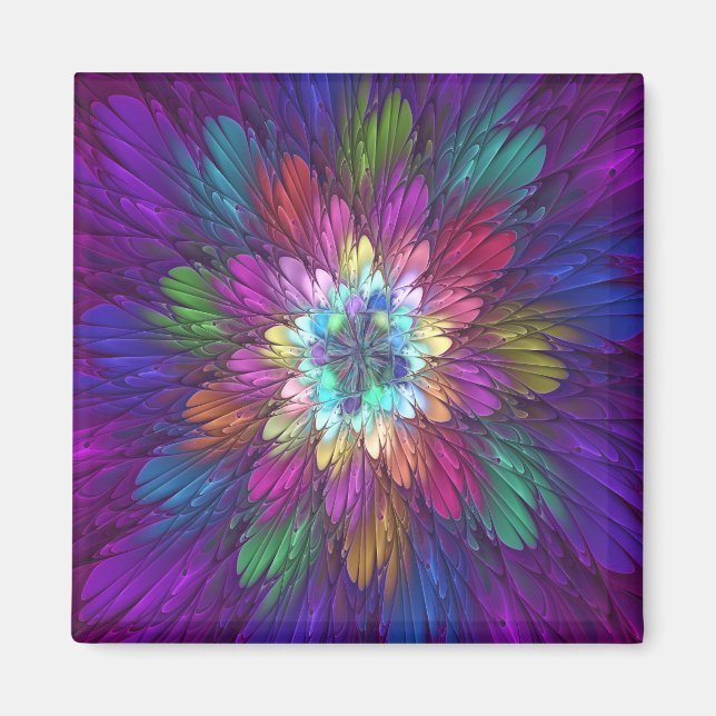 Farbenfrohe Psychedelische Blume Abstraktes Frakta Magnet (Vorne)