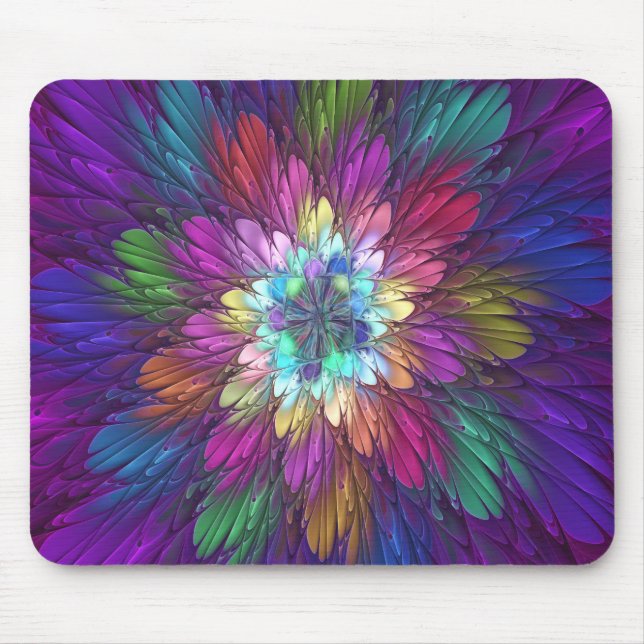 Farbenfrohe Psychedelische Blume Abstraktes Frakta Mousepad (Vorne)