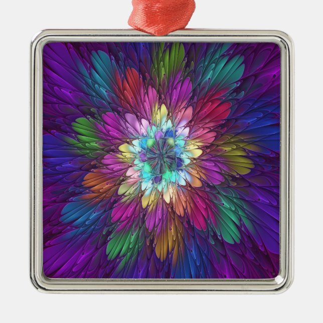 Farbenfrohe Psychedelische Blume Abstraktes Frakta Ornament Aus Metall (Vorne)